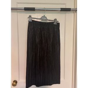 Oak + Fort Pleated Skirt‎ Metallic Shiny Midi Elastic Waist Black M